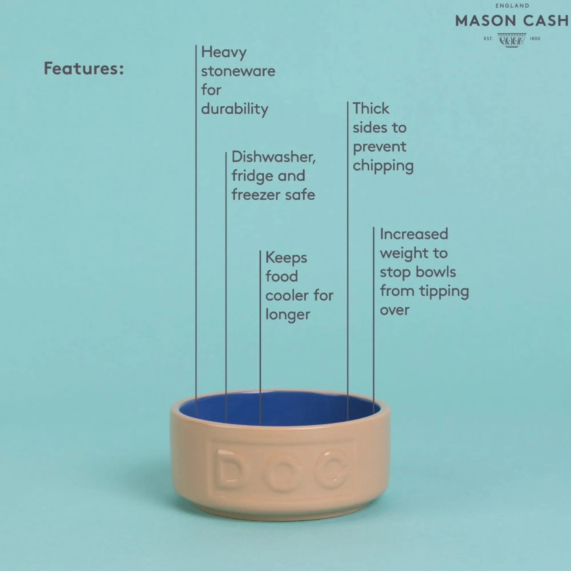 Cane Pet Bowls|Dog Bowls>Mason Cash Cane & Blue Lettered Dog Bowl 13cm