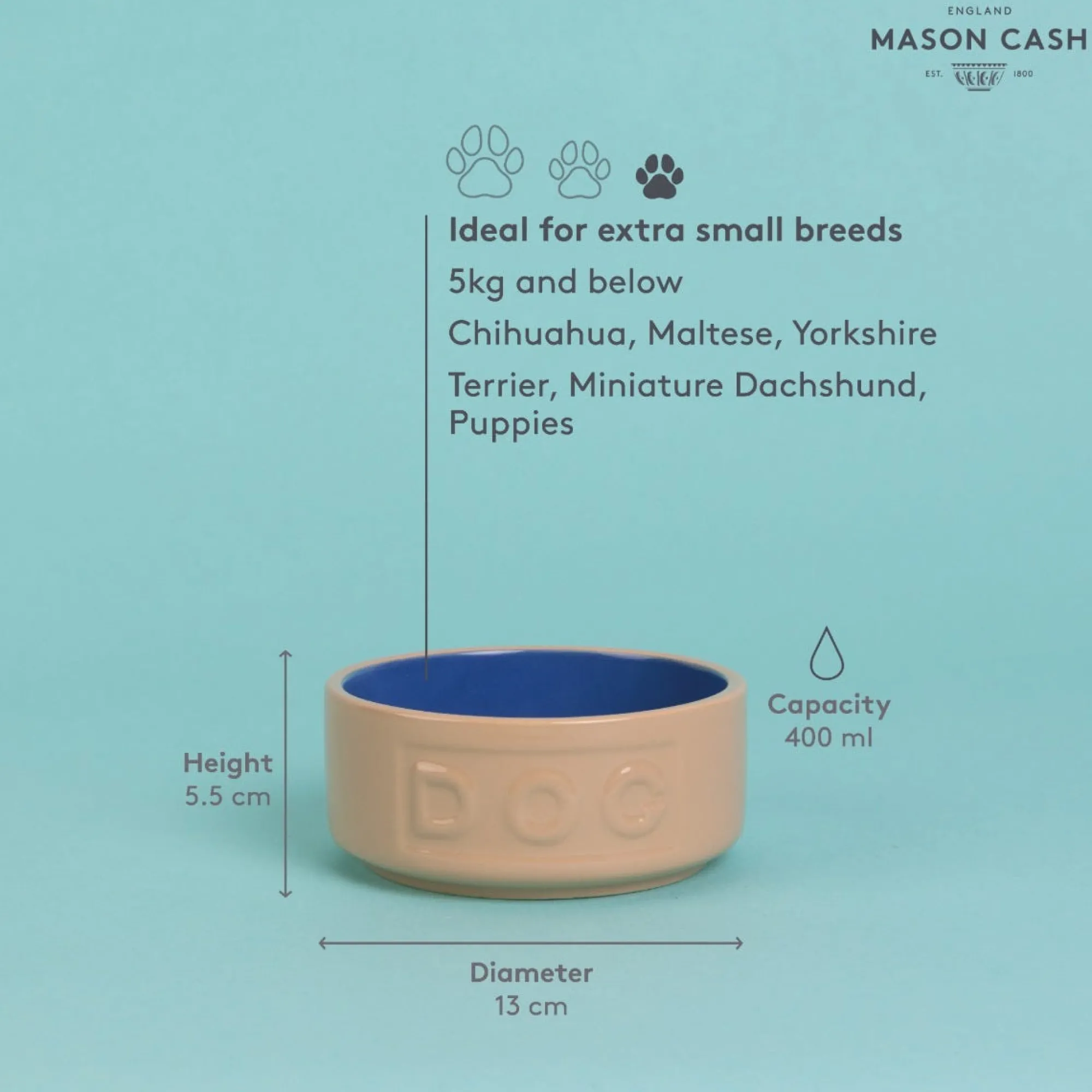 Cane Pet Bowls|Dog Bowls>Mason Cash Cane & Blue Lettered Dog Bowl 13cm