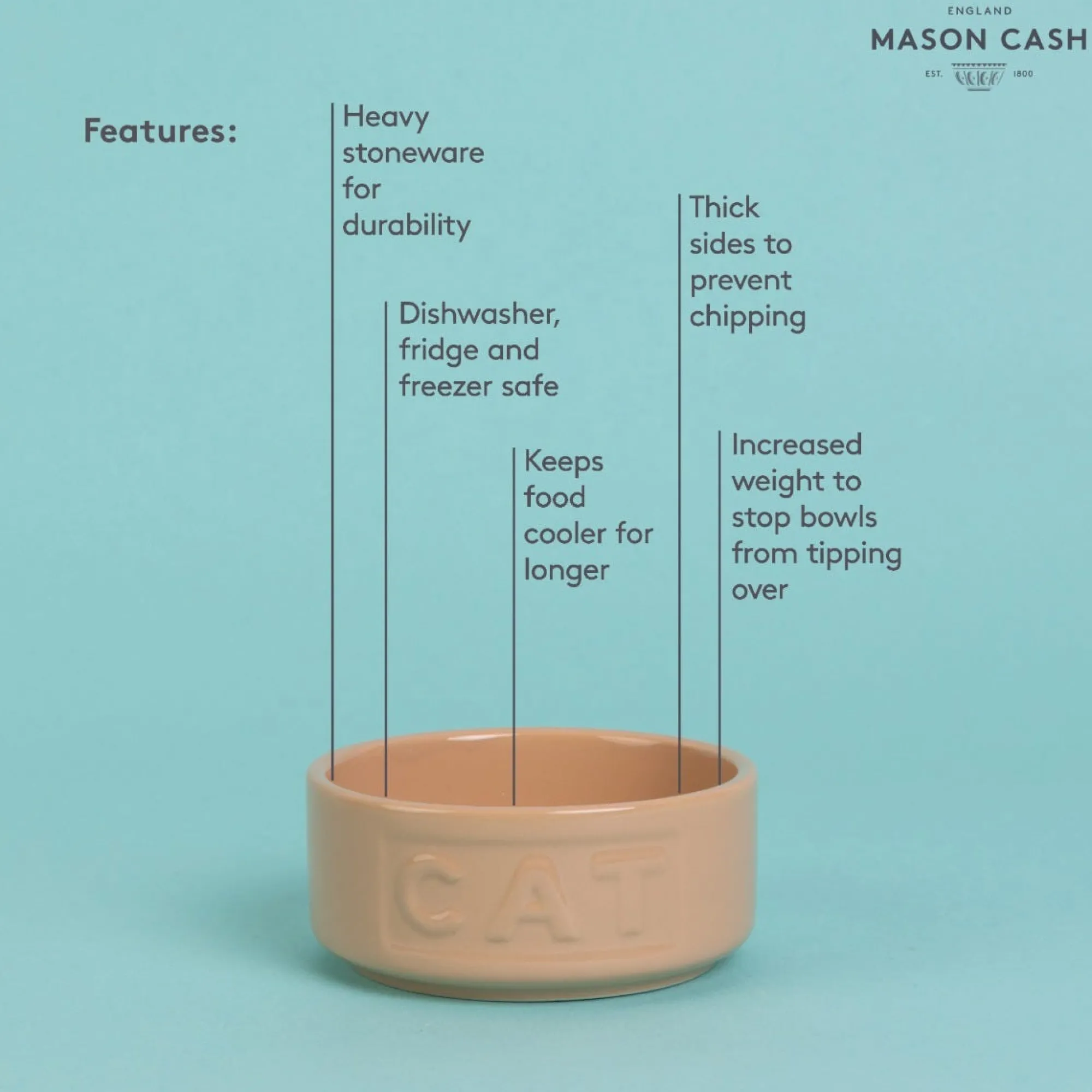 Cane Pet Bowls>Mason Cash Cane Lettered Cat Bowl 13cm