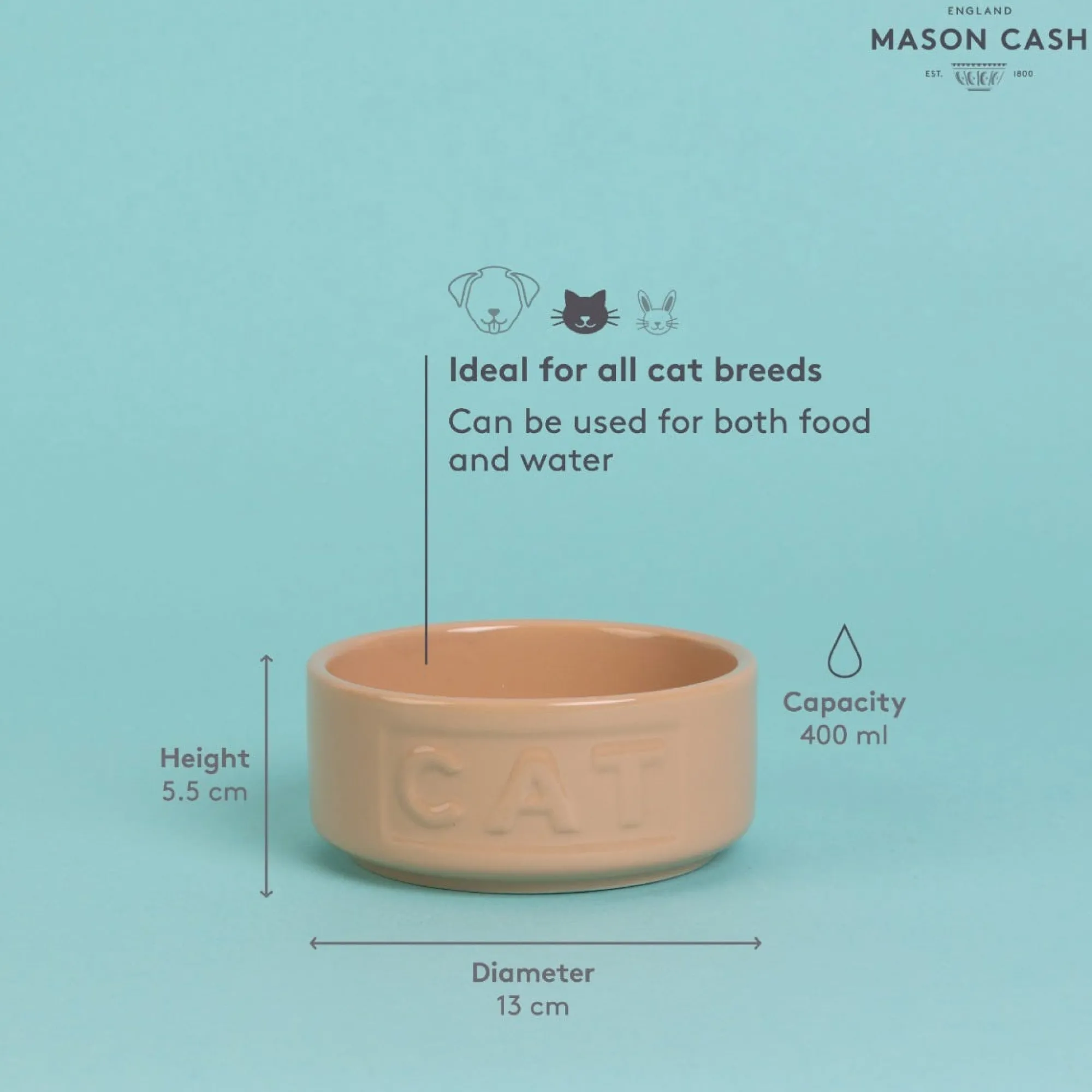 Cane Pet Bowls>Mason Cash Cane Lettered Cat Bowl 13cm