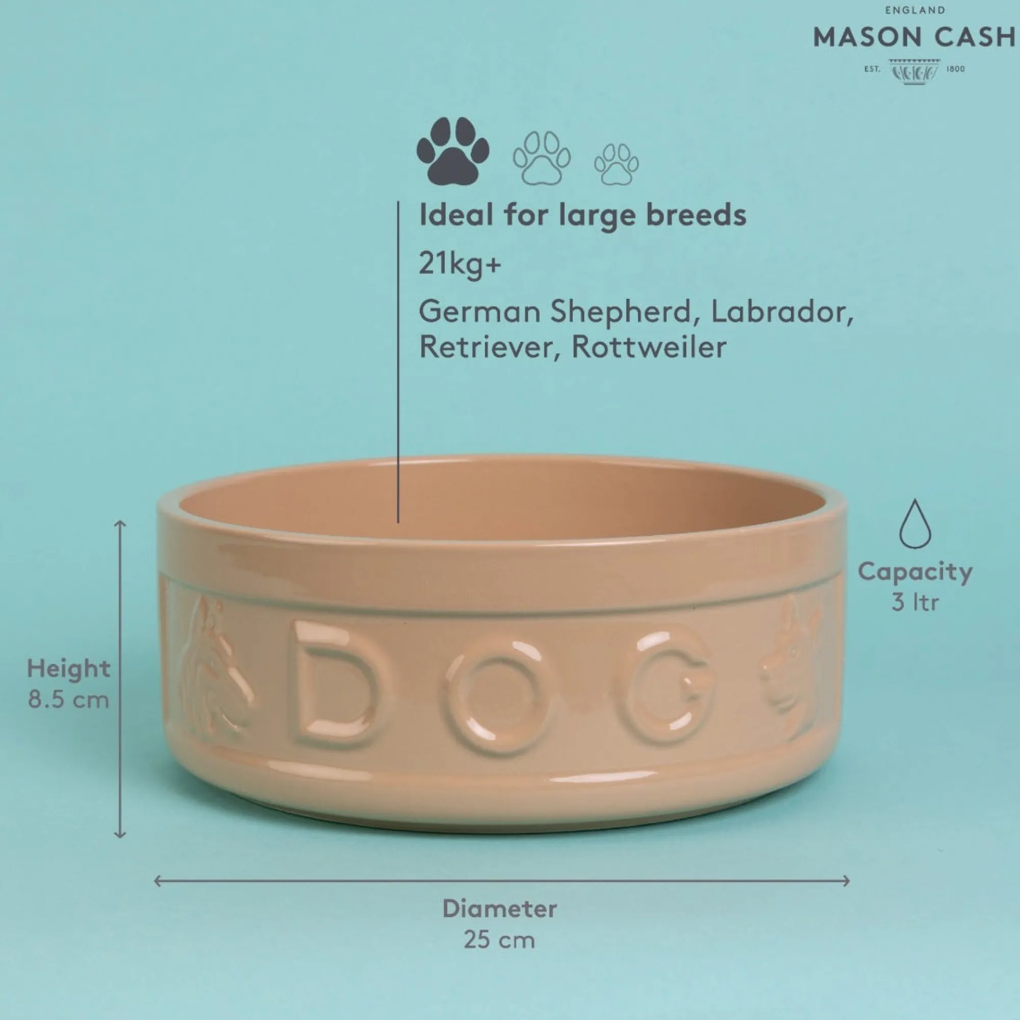 Cane Pet Bowls|Dog Bowls>Mason Cash Cane Lettered Dog Bowl 25cm