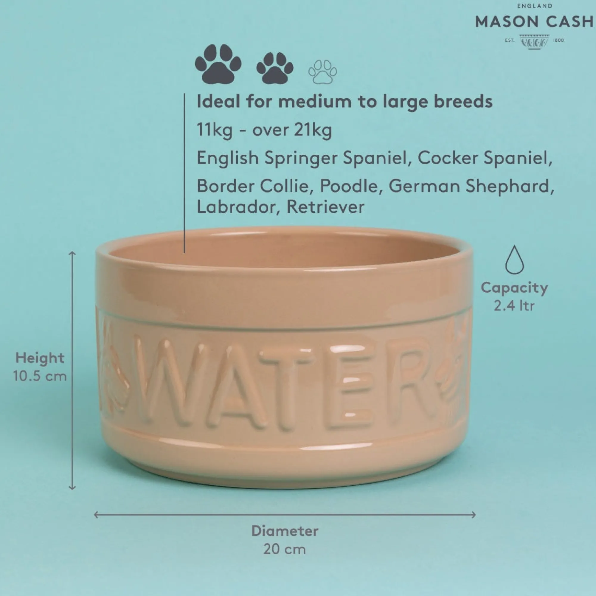 Dog Bowls|Cane Pet Bowls>Mason Cash Cane Lettered Dog Water Bowl 20cm