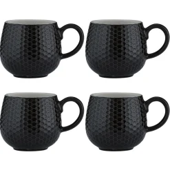 Mugs>Mason Cash Embossed Honeycomb Set Of 4 Black Mugs 350ml