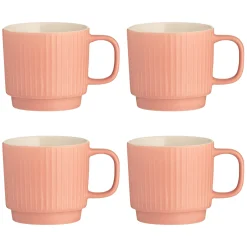 Mugs>Mason Cash Embossed Line Set Of 4 Coral Mugs 355ml