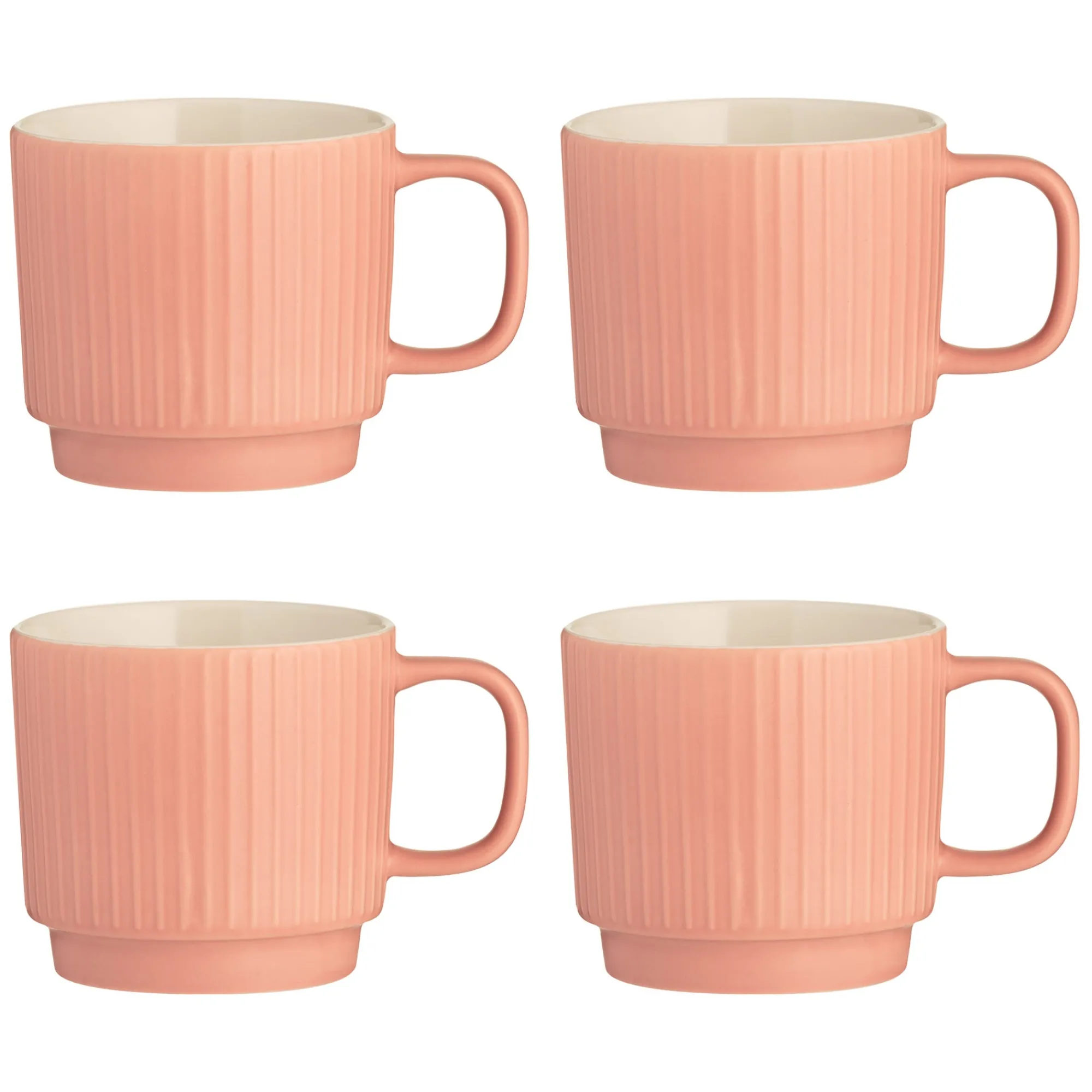 Mugs>Mason Cash Embossed Line Set Of 4 Coral Mugs 355ml