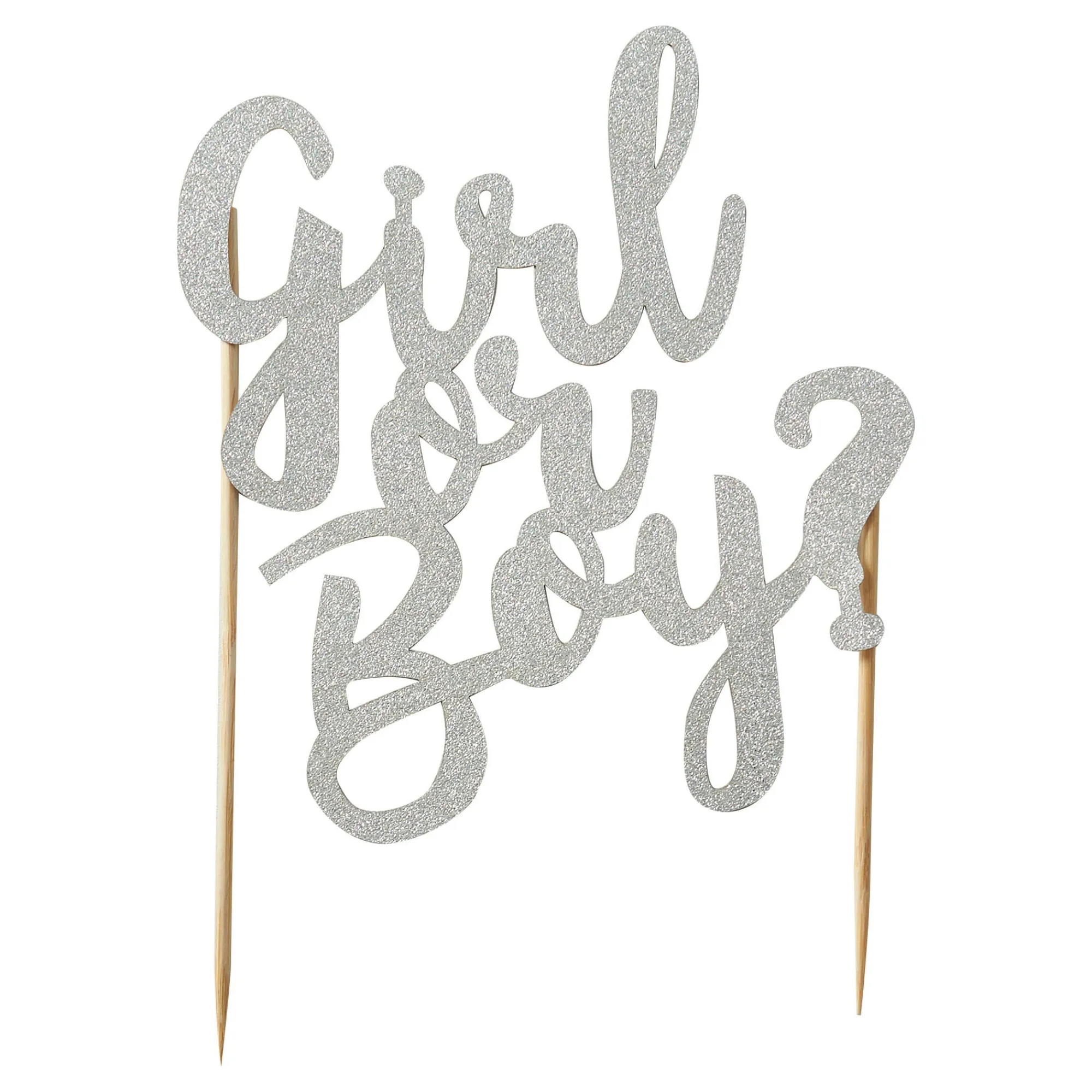 Cupcake Cases & Toppers>Mason Cash Girl Or Boy Silver Glitter Topper