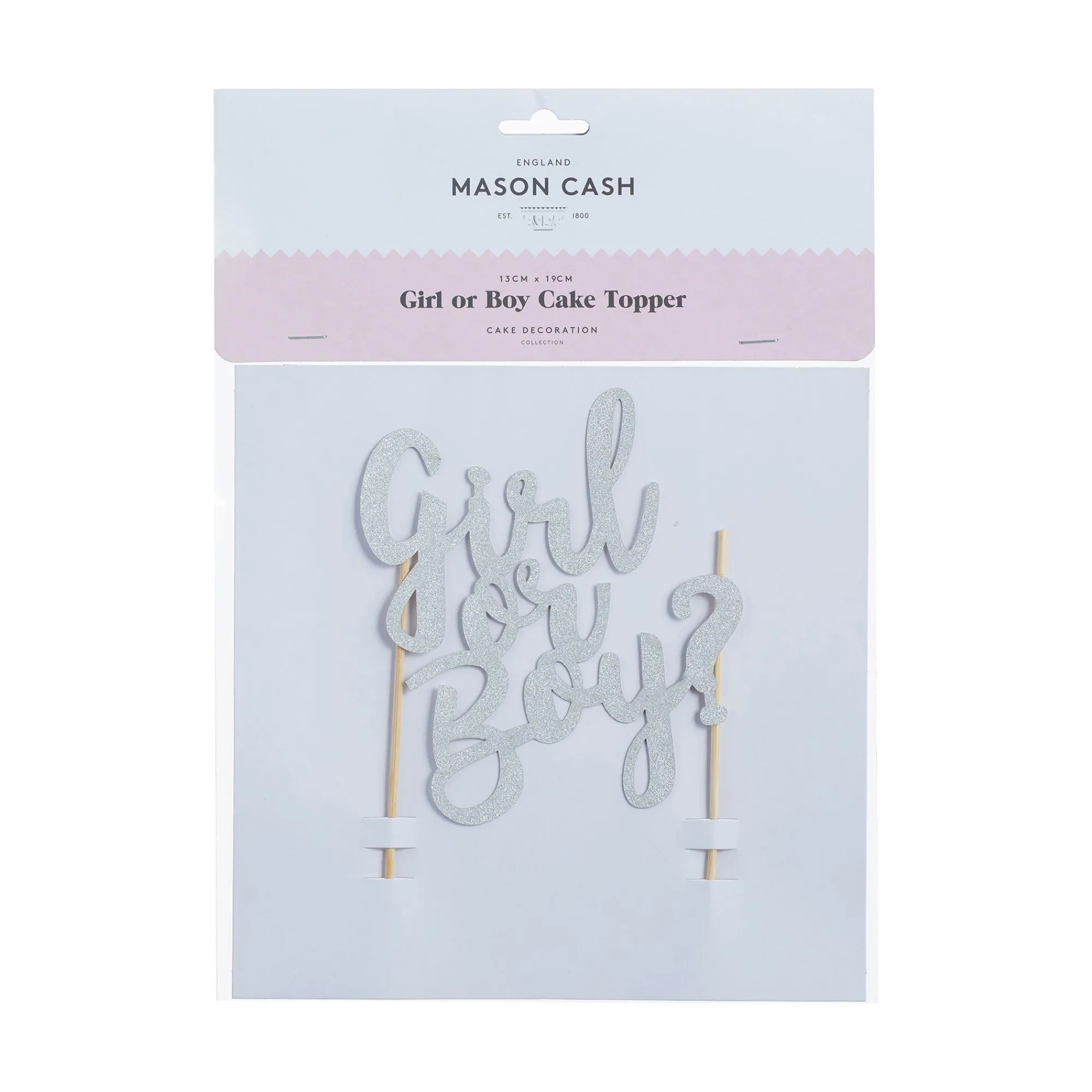 Cupcake Cases & Toppers>Mason Cash Girl Or Boy Silver Glitter Topper