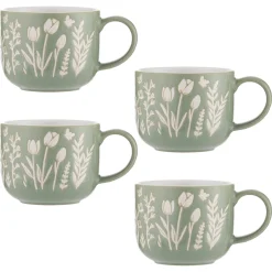 Mugs>Mason Cash In The Meadow Set Of 4 Green Tulip Mugs 400ml