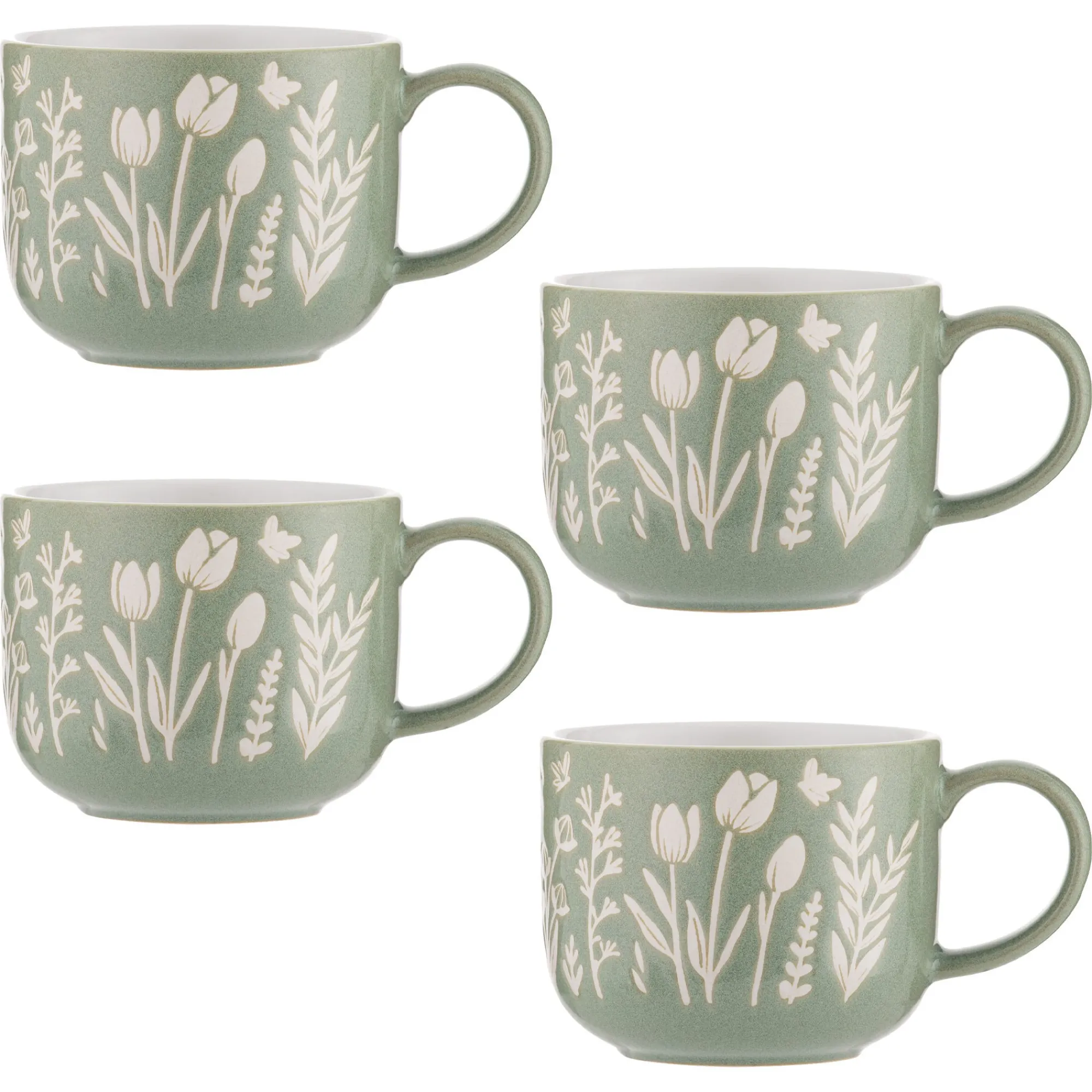 Mugs>Mason Cash In The Meadow Set Of 4 Green Tulip Mugs 400ml