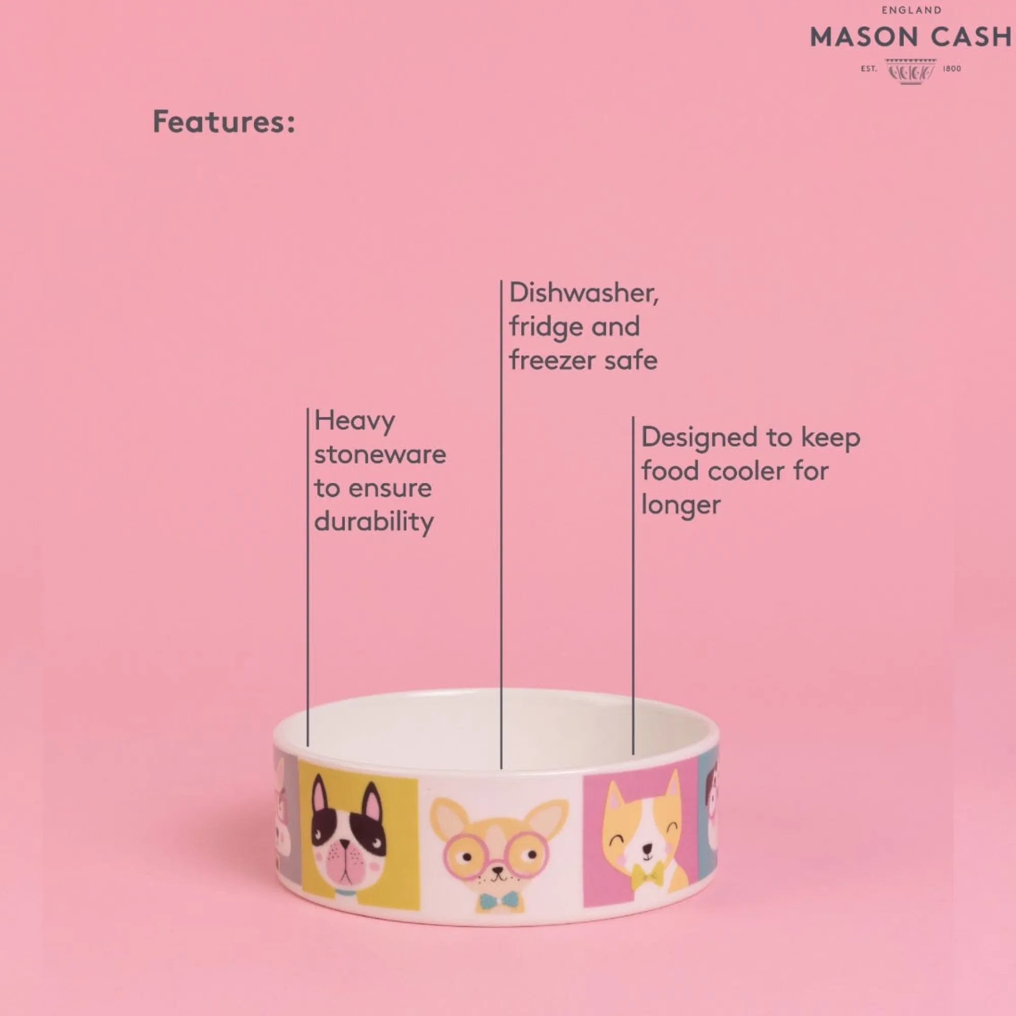 Decorated Pet Bowls|Dog Bowls>Mason Cash Pawtrait Dog Bowl 15x5cm