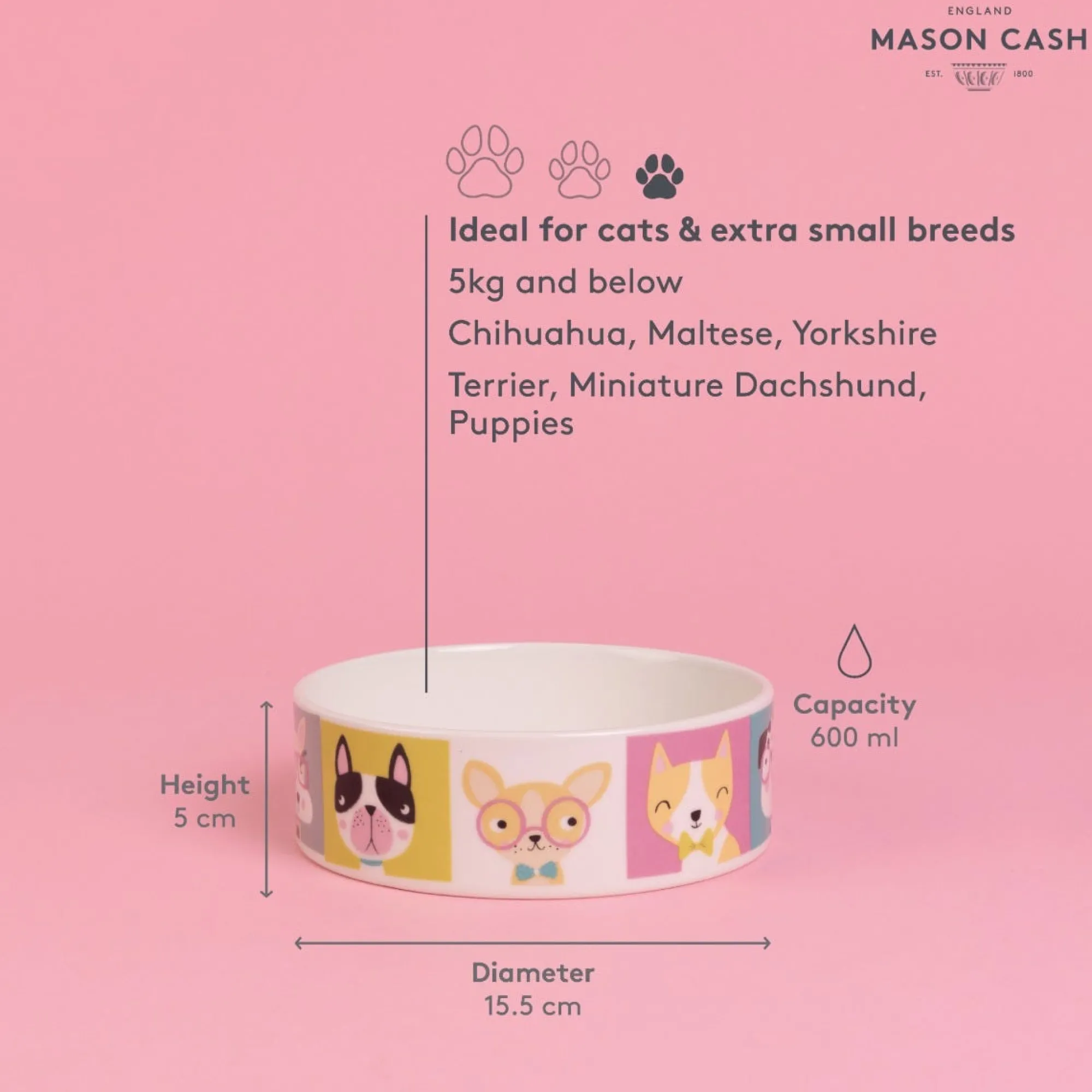 Decorated Pet Bowls|Dog Bowls>Mason Cash Pawtrait Dog Bowl 15x5cm