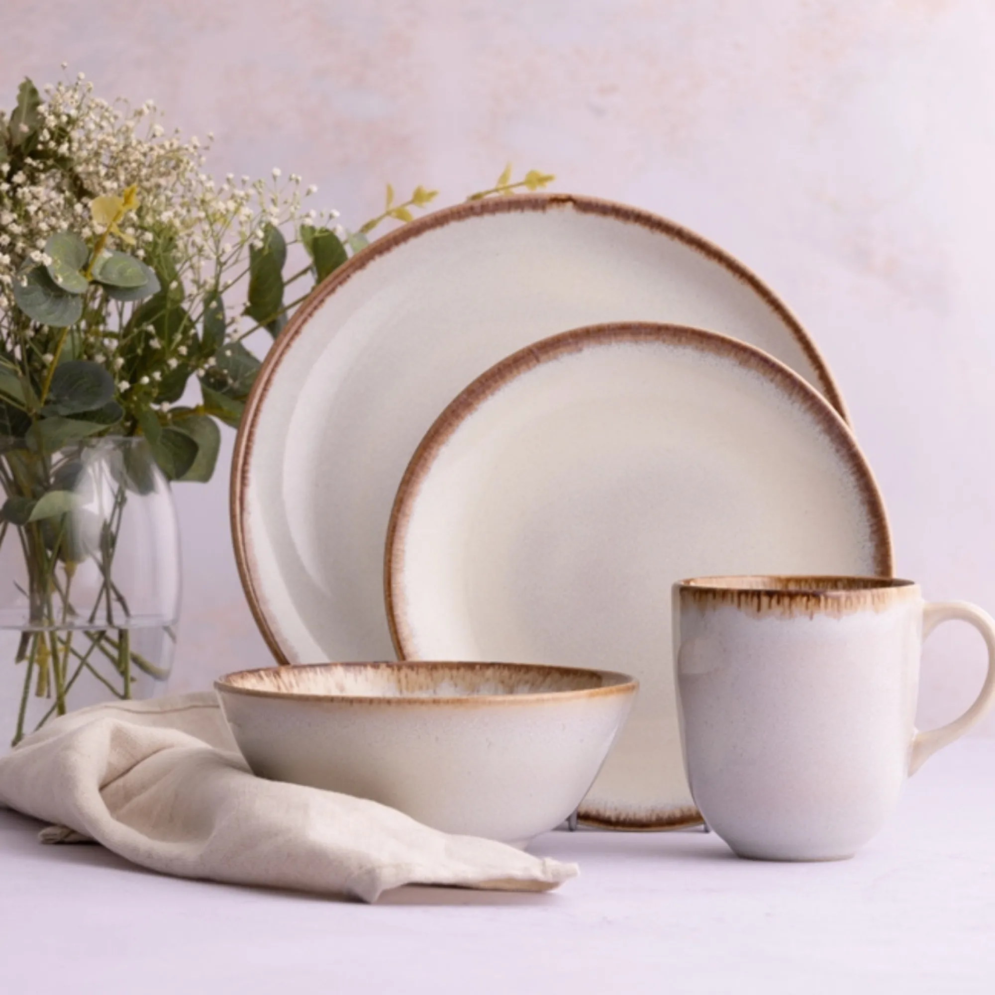 Dinner Sets>Mason Cash Reactive Cream 12 Piece Dinner Set M/O