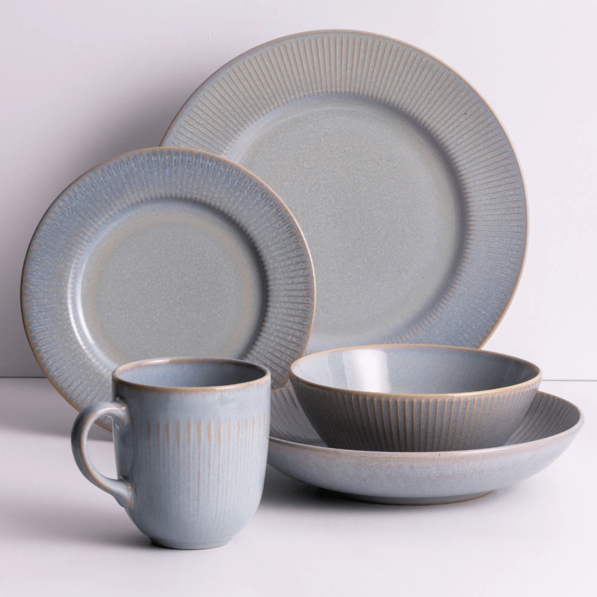 Plates>Mason Cash Reactive Linear Grey Set Of 4 Dinner Plates