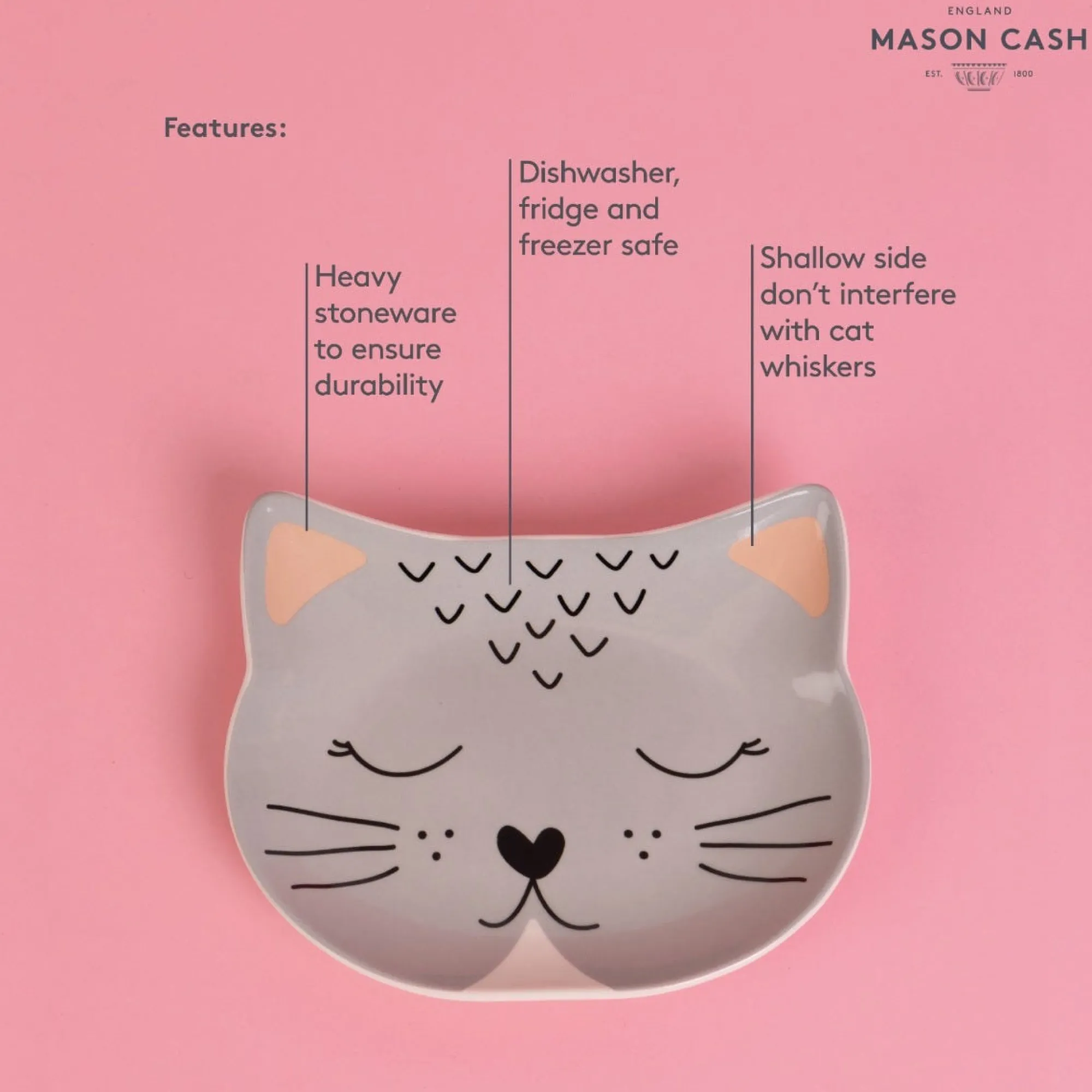 Decorated Pet Bowls|Cat Bowls>Mason Cash Smokey Cat Bowl 16x13cm