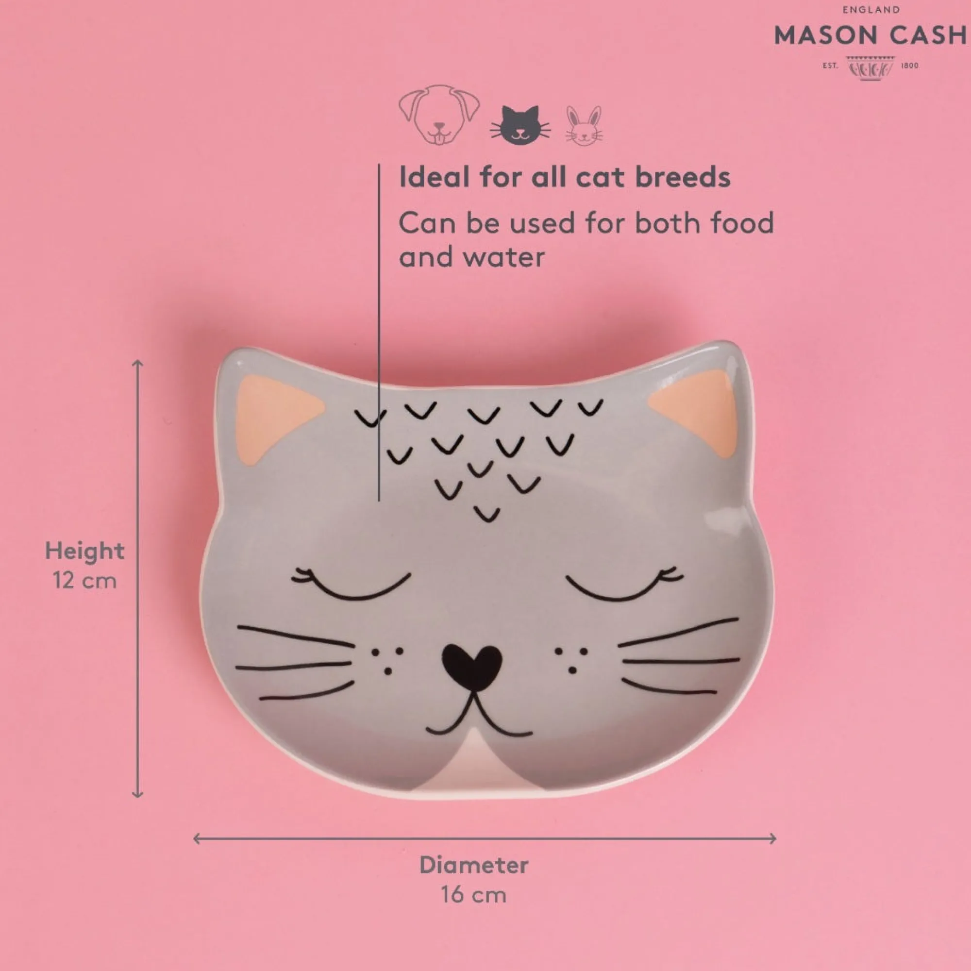 Decorated Pet Bowls|Cat Bowls>Mason Cash Smokey Cat Bowl 16x13cm